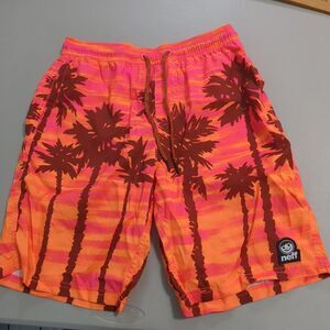 Neff Mens Size Small Bright Pink Orange Tropical Swim Board Shorts